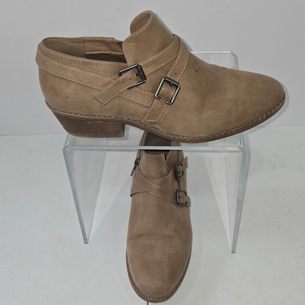 Xappeal Cassidy Tan Faux Leather Double Buckle Ankle Boots Womens Size 10 68071